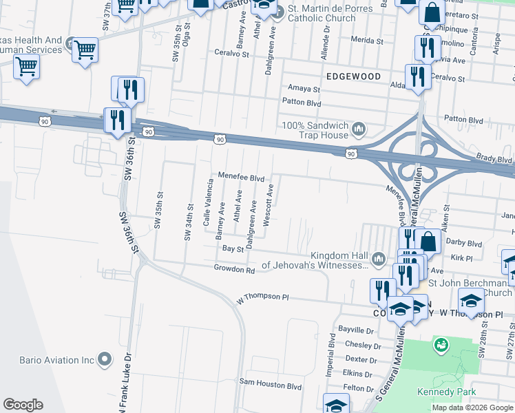 map of restaurants, bars, coffee shops, grocery stores, and more near 2607 Wescott Avenue in San Antonio