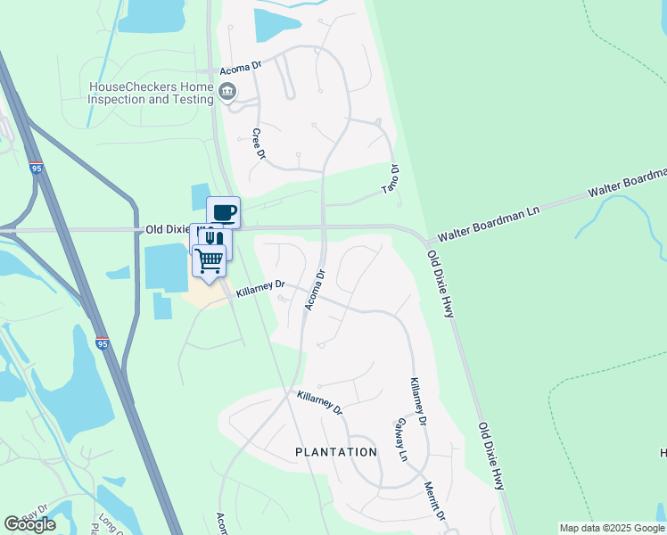 map of restaurants, bars, coffee shops, grocery stores, and more near 1345 Wicklow Lane in Ormond Beach