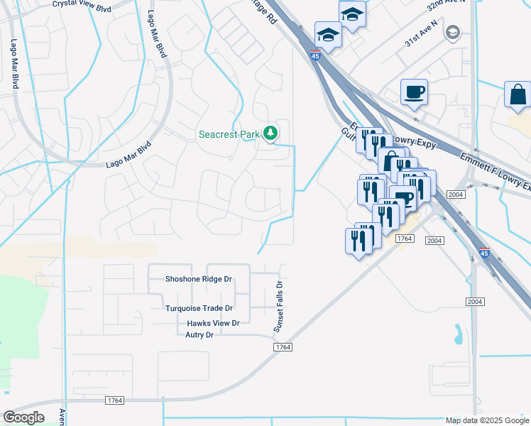 map of restaurants, bars, coffee shops, grocery stores, and more near 12019 Midship Lane in La Marque