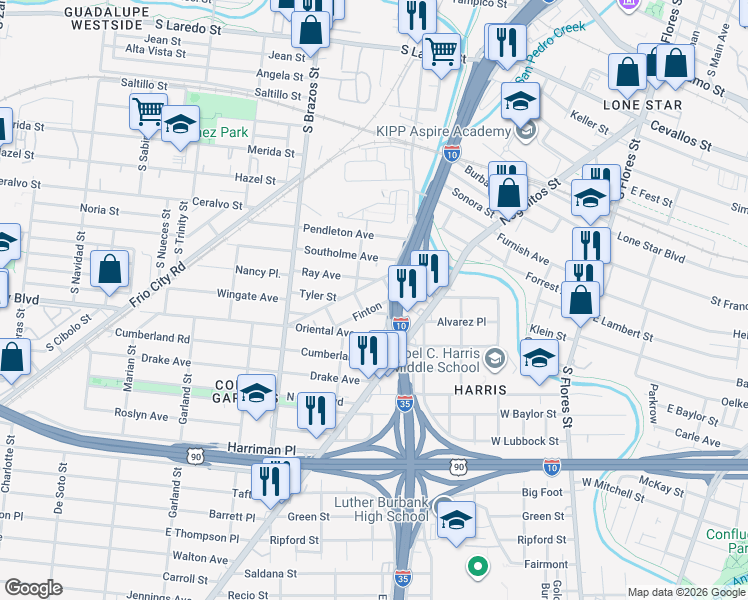 map of restaurants, bars, coffee shops, grocery stores, and more near 302 Floyd in San Antonio