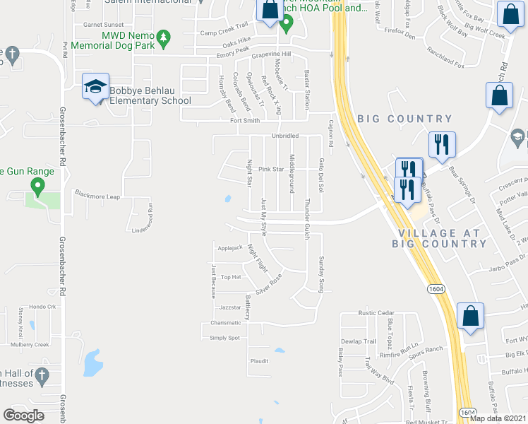 map of restaurants, bars, coffee shops, grocery stores, and more near Bold Forbes & Just My Style in Bexar