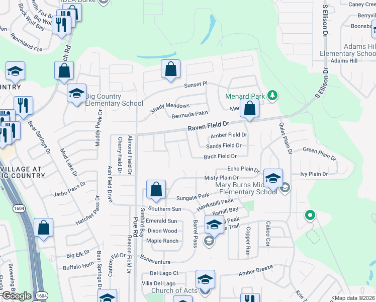 map of restaurants, bars, coffee shops, grocery stores, and more near 2839 Coral Field Drive in San Antonio