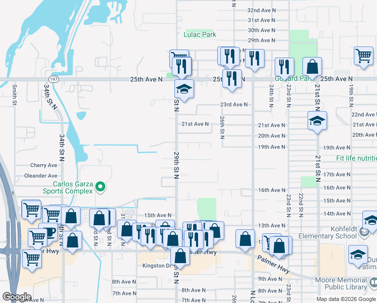 map of restaurants, bars, coffee shops, grocery stores, and more near 2811 20th Avenue North in Texas City