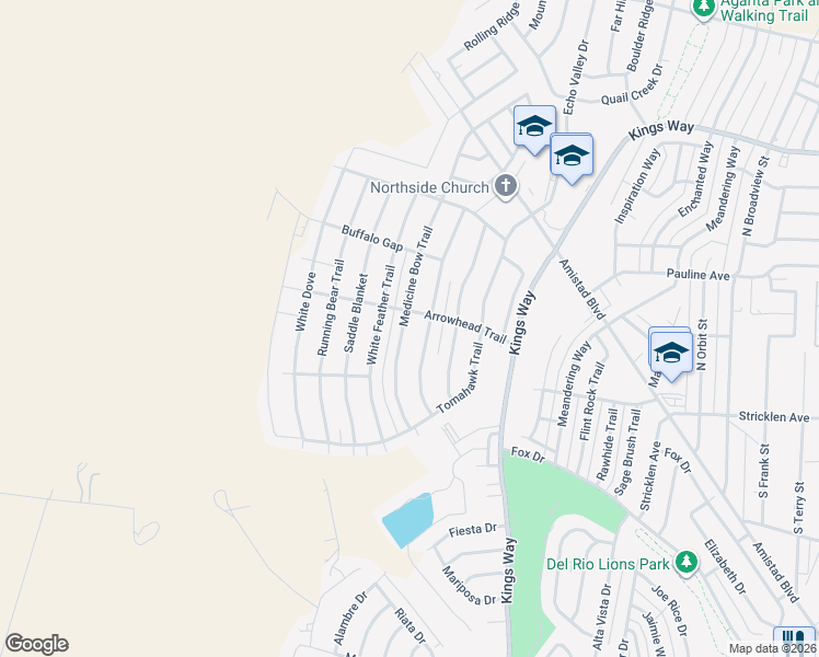 map of restaurants, bars, coffee shops, grocery stores, and more near 203 Medicine Bow Trail in Del Rio
