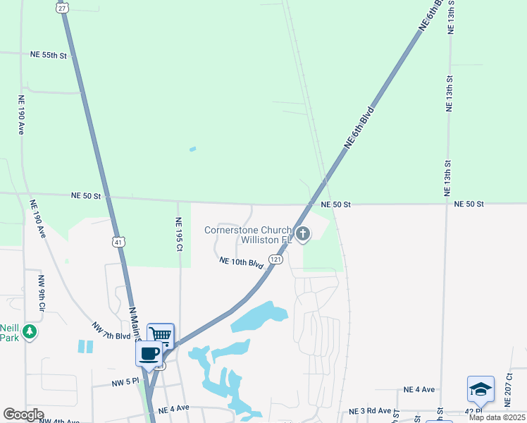 map of restaurants, bars, coffee shops, grocery stores, and more near 415 Northeast 50 Street in Williston