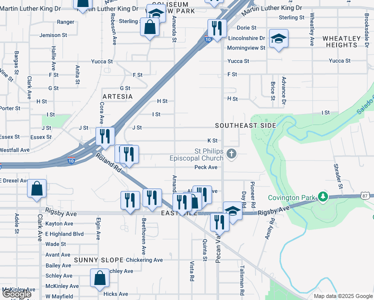 map of restaurants, bars, coffee shops, grocery stores, and more near 715 Sewanee Street in San Antonio