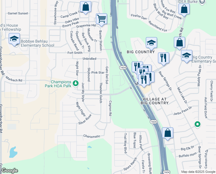 map of restaurants, bars, coffee shops, grocery stores, and more near 2726 Gato Del Sol in San Antonio