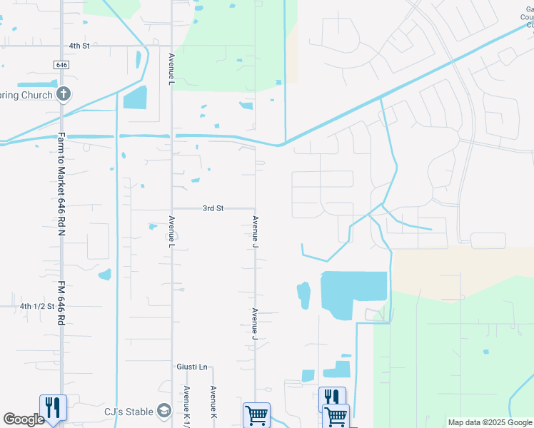 map of restaurants, bars, coffee shops, grocery stores, and more near 2801 Avenue J in Santa Fe