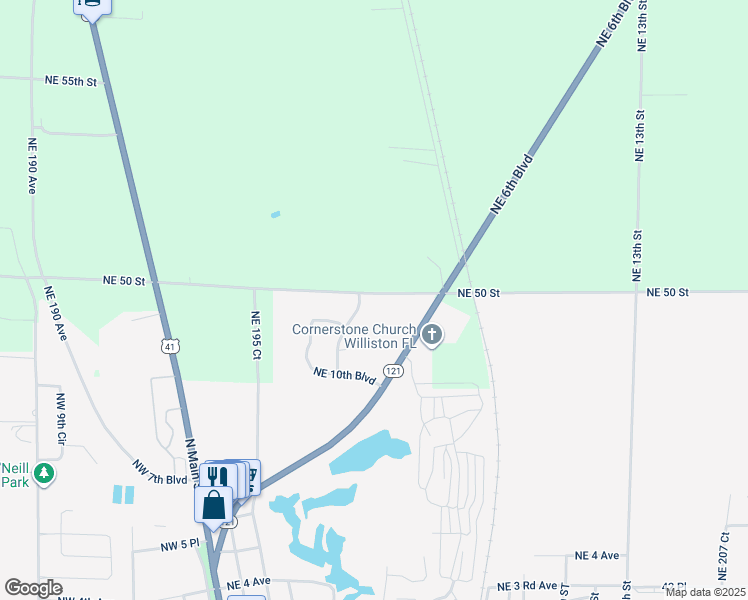 map of restaurants, bars, coffee shops, grocery stores, and more near 415 Northeast 50 Street in Williston
