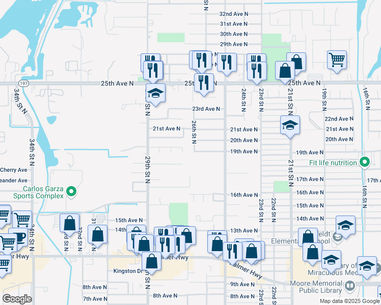 map of restaurants, bars, coffee shops, grocery stores, and more near 1901 26th Street North in Texas City