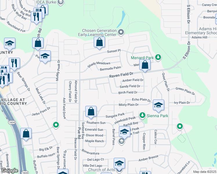 map of restaurants, bars, coffee shops, grocery stores, and more near 2839 Coral Field Drive in San Antonio