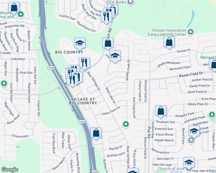 map of restaurants, bars, coffee shops, grocery stores, and more near 11439 Potter Valley Drive in San Antonio
