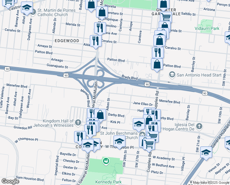 map of restaurants, bars, coffee shops, grocery stores, and more near 2355 Yantis Street in San Antonio