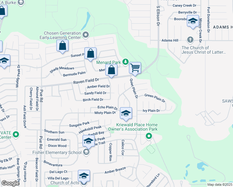 map of restaurants, bars, coffee shops, grocery stores, and more near 2847 Cedar Plain Drive in San Antonio
