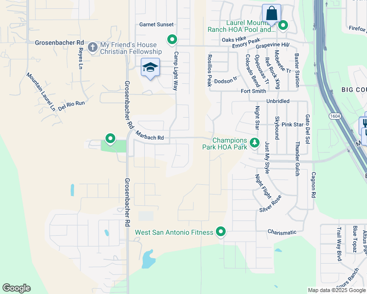 map of restaurants, bars, coffee shops, grocery stores, and more near 2814 Lindenwood Run in San Antonio
