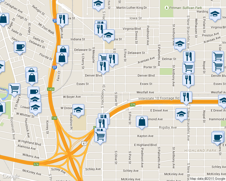 map of restaurants, bars, coffee shops, grocery stores, and more near 331 Westfall Ave in San Antonio