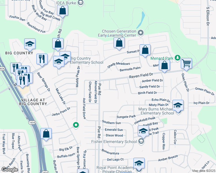 map of restaurants, bars, coffee shops, grocery stores, and more near 2827 Worbler Pass in San Antonio