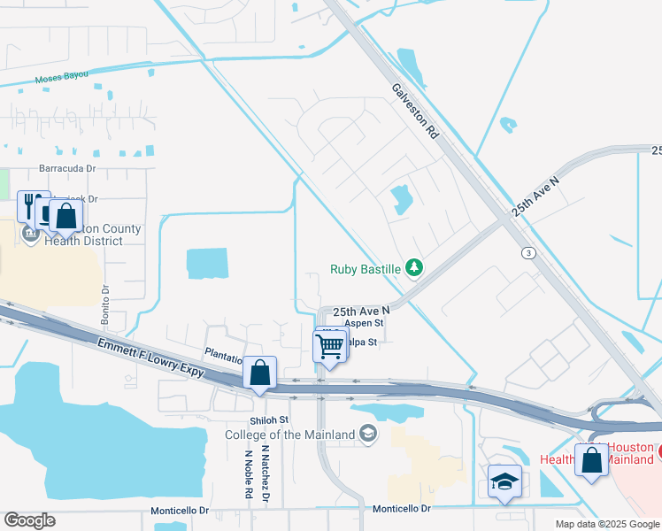 map of restaurants, bars, coffee shops, grocery stores, and more near 8200 25th Avenue North in Texas City
