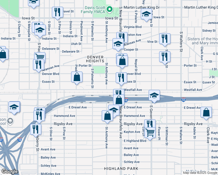 map of restaurants, bars, coffee shops, grocery stores, and more near 807 Westfall Avenue in San Antonio