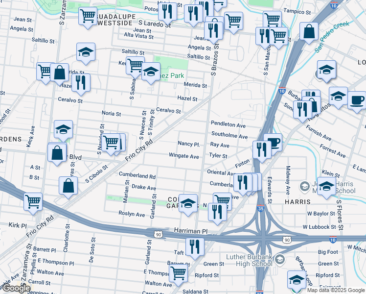 map of restaurants, bars, coffee shops, grocery stores, and more near 148 Nancy Place in San Antonio