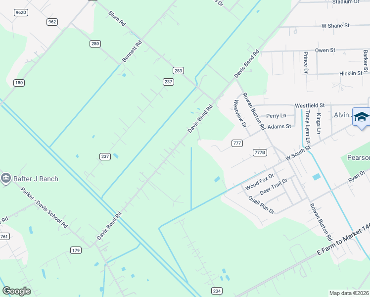 map of restaurants, bars, coffee shops, grocery stores, and more near 2725 County Road 179 in Alvin