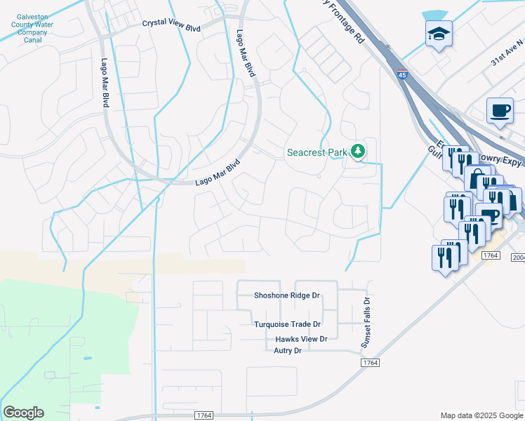 map of restaurants, bars, coffee shops, grocery stores, and more near 12505 Beacon Cove Drive in La Marque