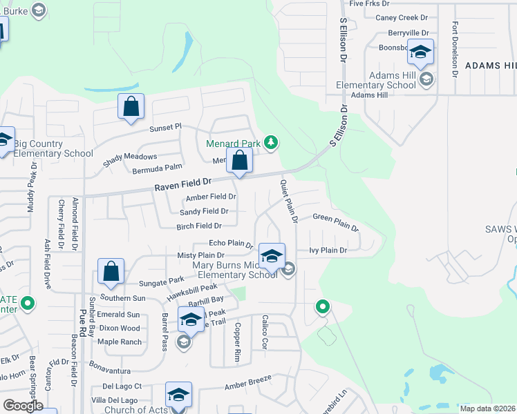 map of restaurants, bars, coffee shops, grocery stores, and more near 2847 Cedar Plain Drive in San Antonio