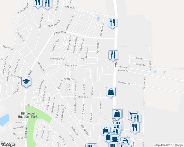 map of restaurants, bars, coffee shops, grocery stores, and more near 119 Rhonda Street in Del Rio