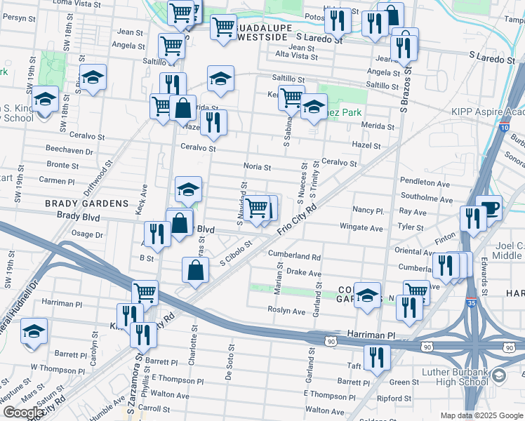 map of restaurants, bars, coffee shops, grocery stores, and more near 208 Obregon Street in San Antonio