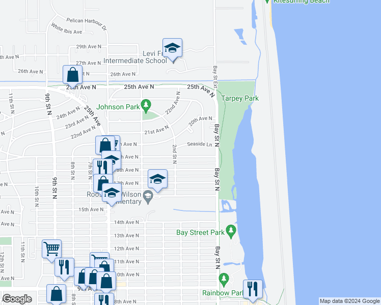 map of restaurants, bars, coffee shops, grocery stores, and more near 108 19th Avenue North in Texas City