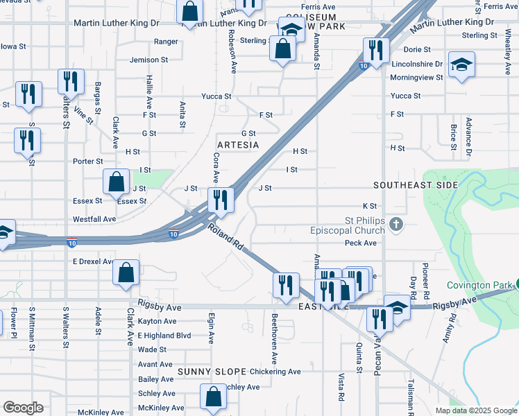 map of restaurants, bars, coffee shops, grocery stores, and more near 1012 Hampton Street in San Antonio