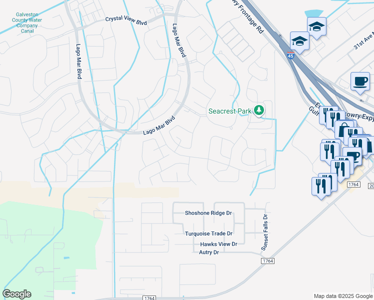 map of restaurants, bars, coffee shops, grocery stores, and more near 12505 Beacon Cove Drive in La Marque