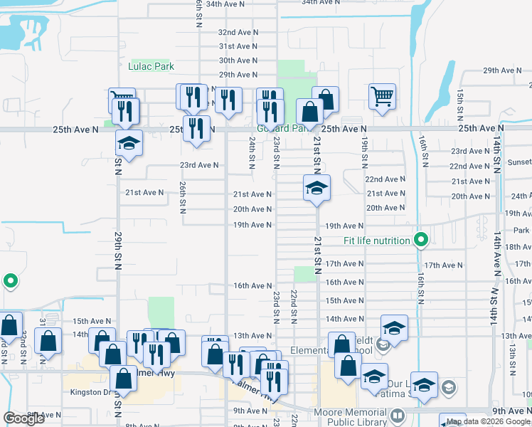 map of restaurants, bars, coffee shops, grocery stores, and more near 2311 20th Avenue North in Texas City