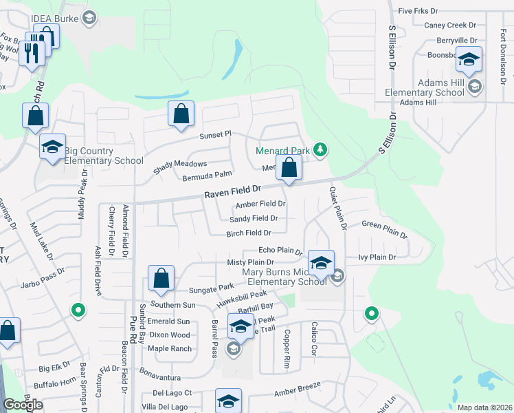 map of restaurants, bars, coffee shops, grocery stores, and more near 10018 Sandy Field Drive in San Antonio