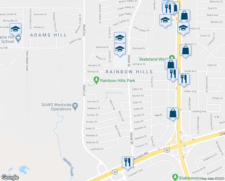 map of restaurants, bars, coffee shops, grocery stores, and more near 442 Zabra Street in San Antonio