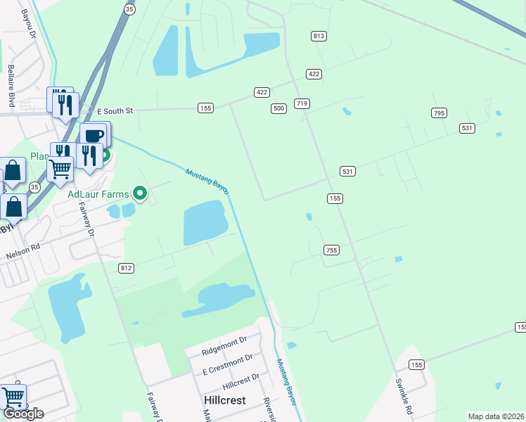 map of restaurants, bars, coffee shops, grocery stores, and more near 2298 County Road 155 in Alvin