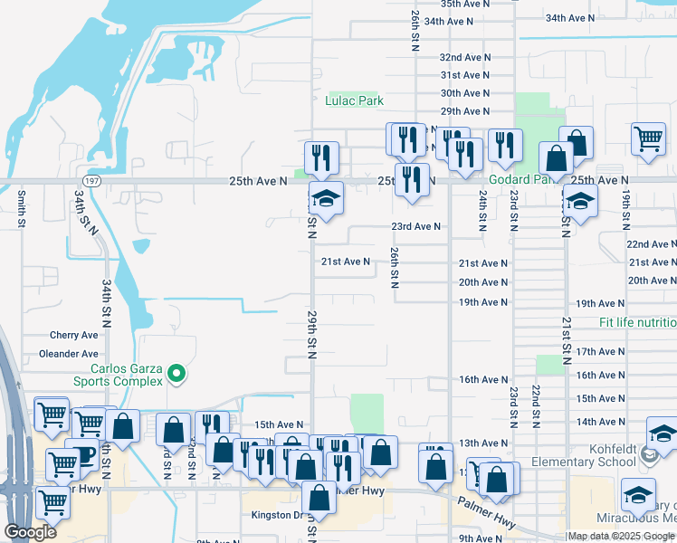 map of restaurants, bars, coffee shops, grocery stores, and more near 2817 21st Avenue North in Texas City