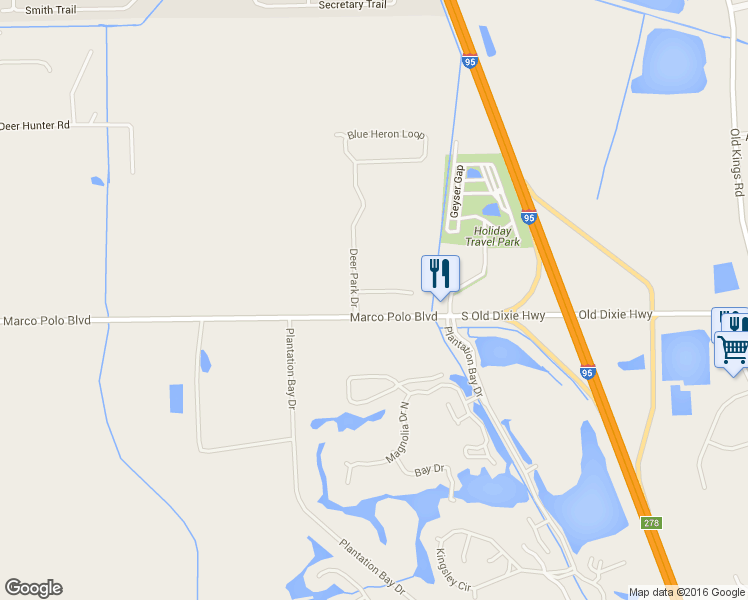 map of restaurants, bars, coffee shops, grocery stores, and more near 4 Humming Bird Lane in Ormond Beach