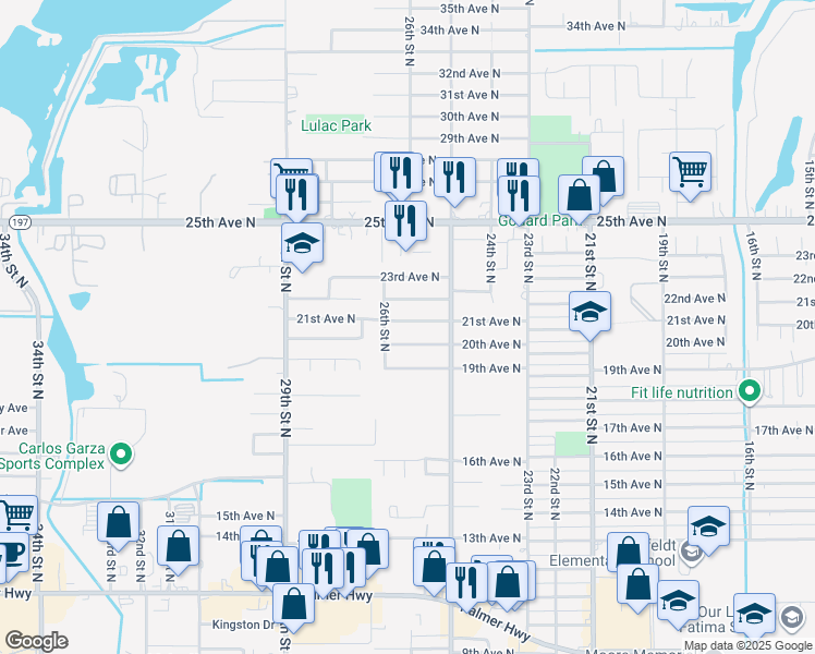 map of restaurants, bars, coffee shops, grocery stores, and more near 2521 21st Avenue North in Texas City