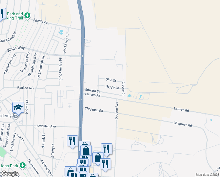 map of restaurants, bars, coffee shops, grocery stores, and more near 214 Happy Ln in Del Rio