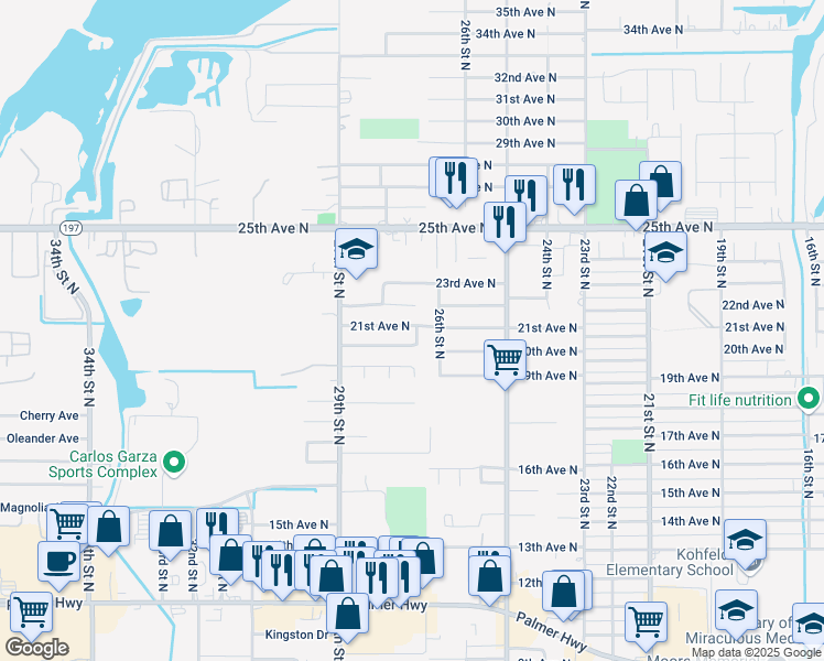 map of restaurants, bars, coffee shops, grocery stores, and more near 2709 21st Avenue North in Texas City