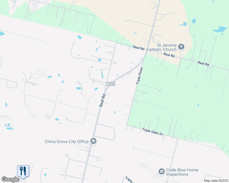 map of restaurants, bars, coffee shops, grocery stores, and more near 1812 Farm to Market 1516 in China Grove
