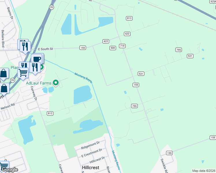 map of restaurants, bars, coffee shops, grocery stores, and more near 2298 County Road 155 in Alvin