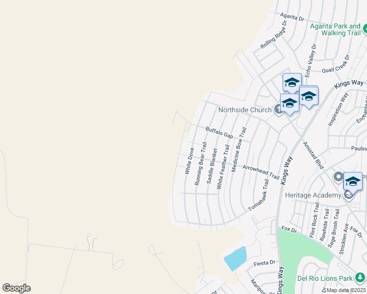 map of restaurants, bars, coffee shops, grocery stores, and more near 125 White Dove in Del Rio