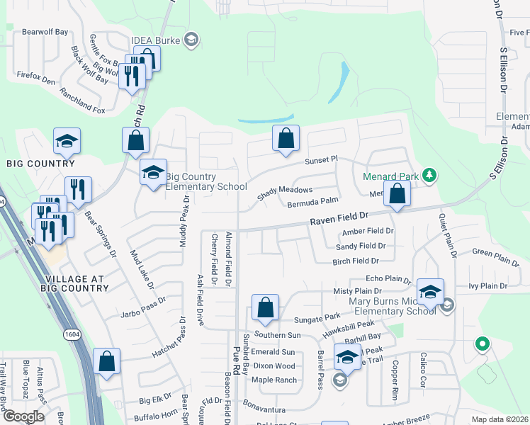 map of restaurants, bars, coffee shops, grocery stores, and more near 2523 Booker Basin in San Antonio