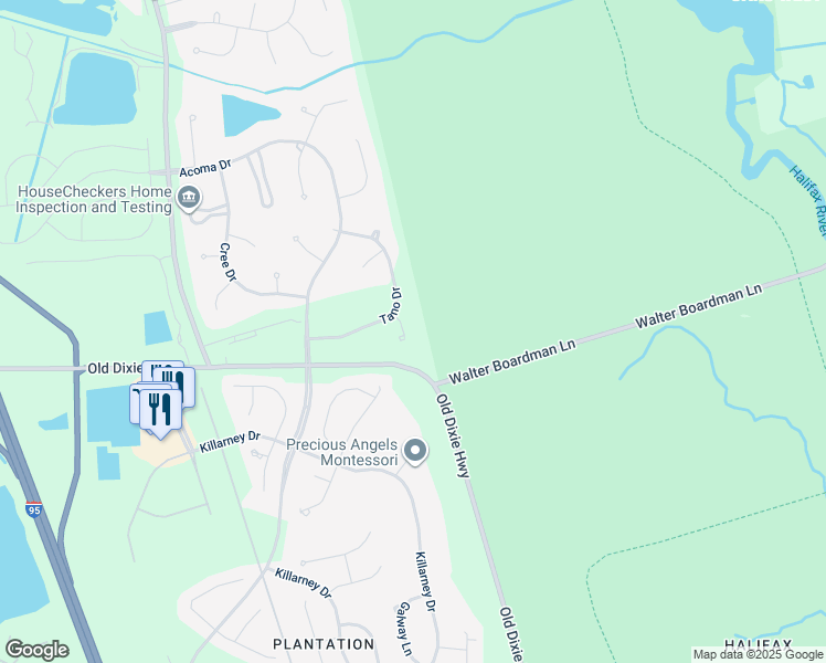 map of restaurants, bars, coffee shops, grocery stores, and more near 3927 Kiowa Lane in Ormond Beach