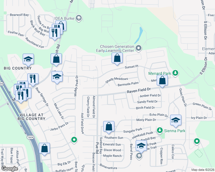 map of restaurants, bars, coffee shops, grocery stores, and more near 10159 Raven Field Drive in San Antonio