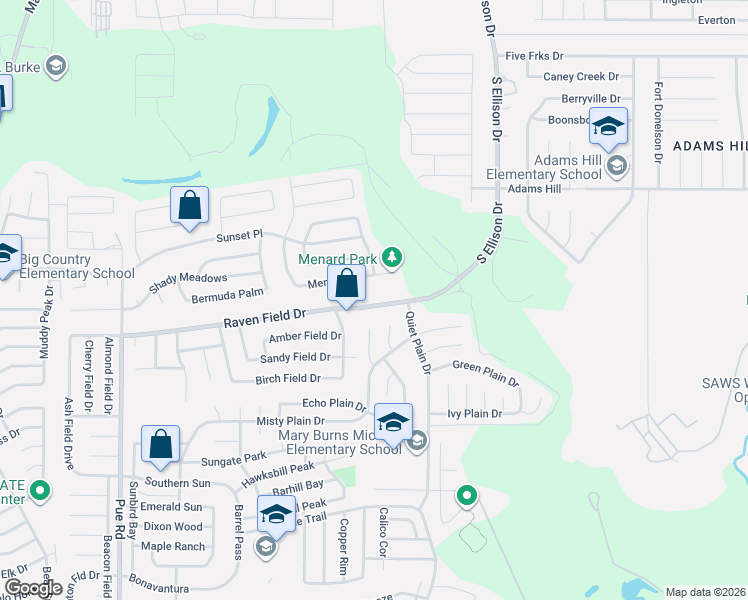 map of restaurants, bars, coffee shops, grocery stores, and more near 2803 Cedar Plain Drive in San Antonio