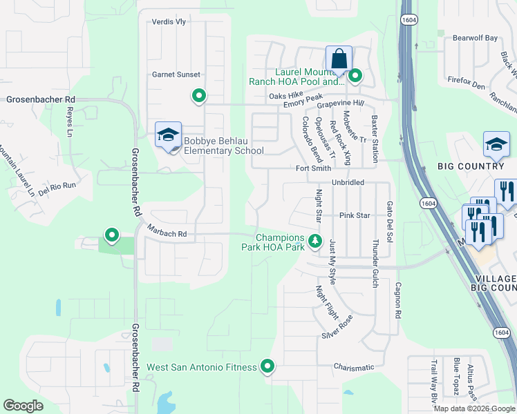 map of restaurants, bars, coffee shops, grocery stores, and more near 2618 Bordelon Nest in San Antonio