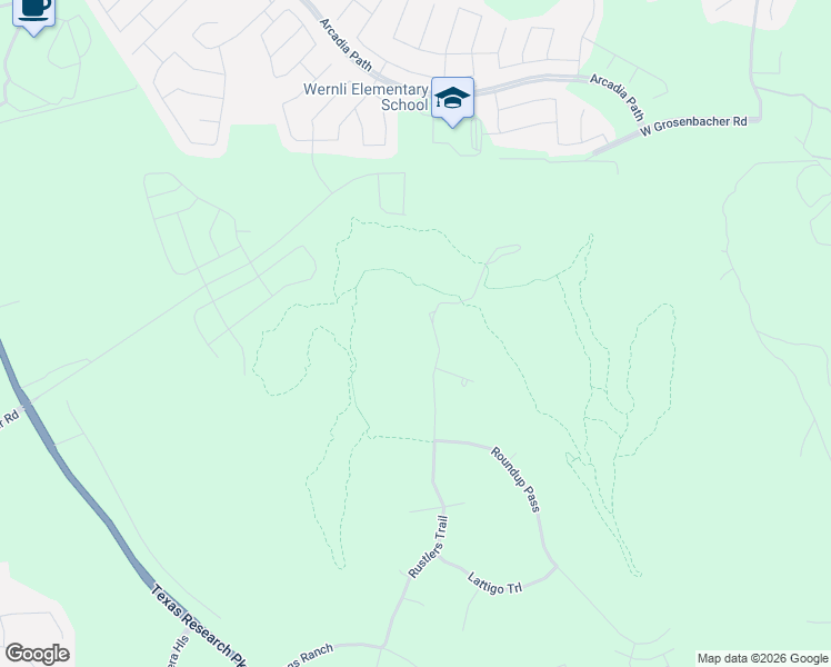 map of restaurants, bars, coffee shops, grocery stores, and more near 2931 Rustlers Trail in San Antonio